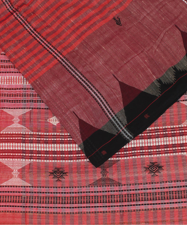 Red black handwoven tussar silk kotpad saree