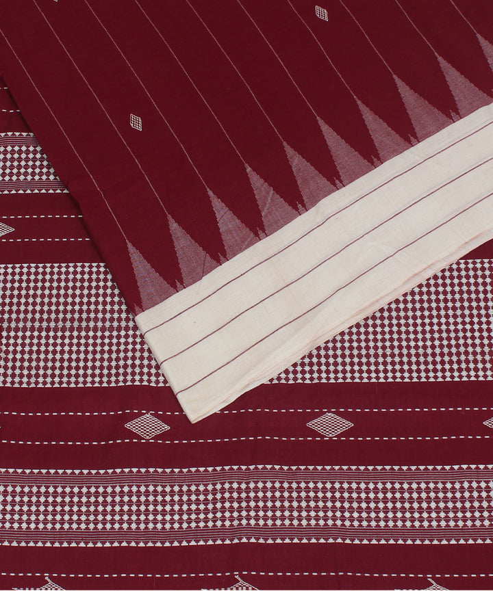 Maroon off white handloom cotton kotpad saree