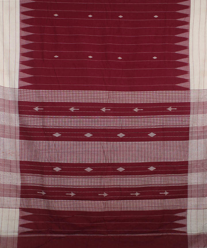 Maroon off white handloom cotton kotpad saree