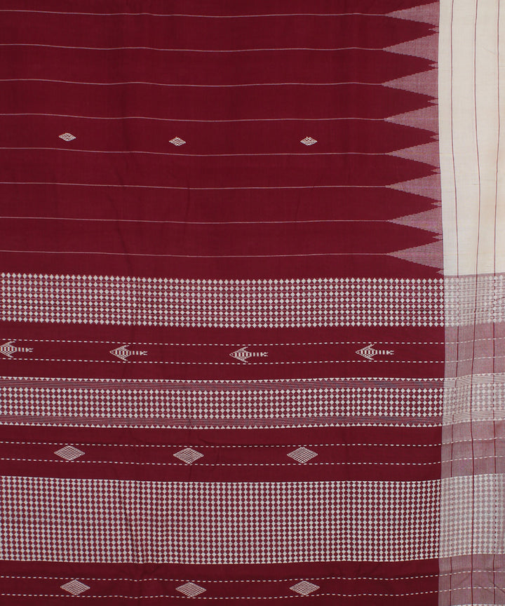 Maroon off white handloom cotton kotpad saree
