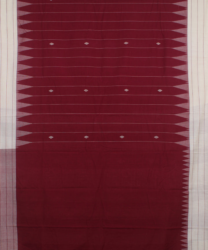 Maroon off white handloom cotton kotpad saree