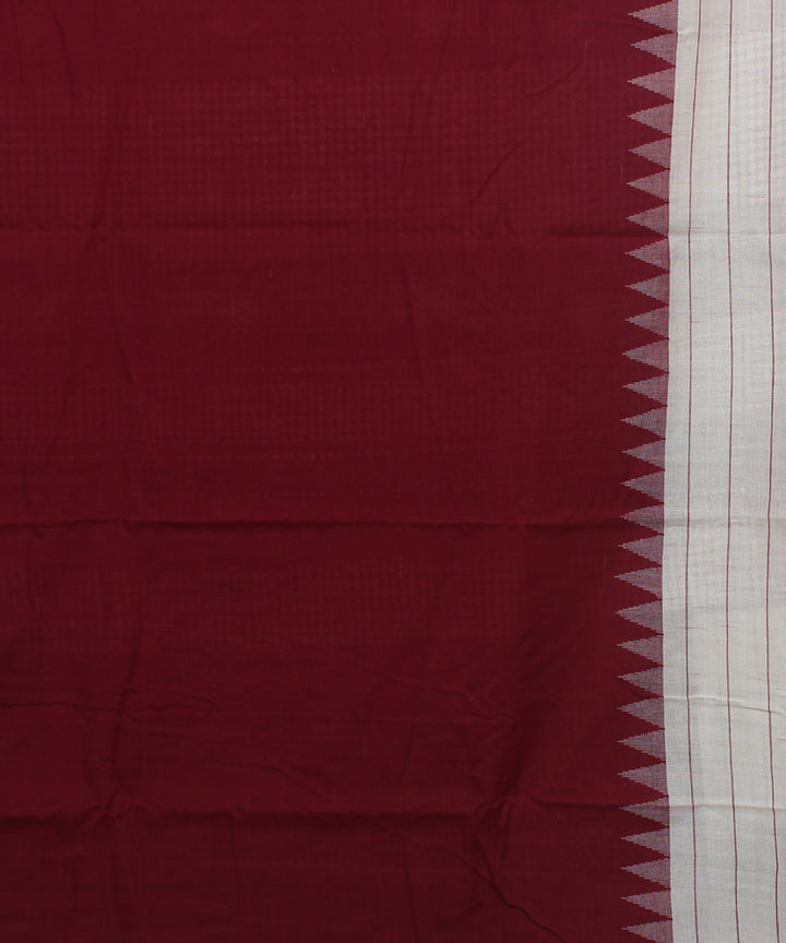Maroon off white handloom cotton kotpad saree