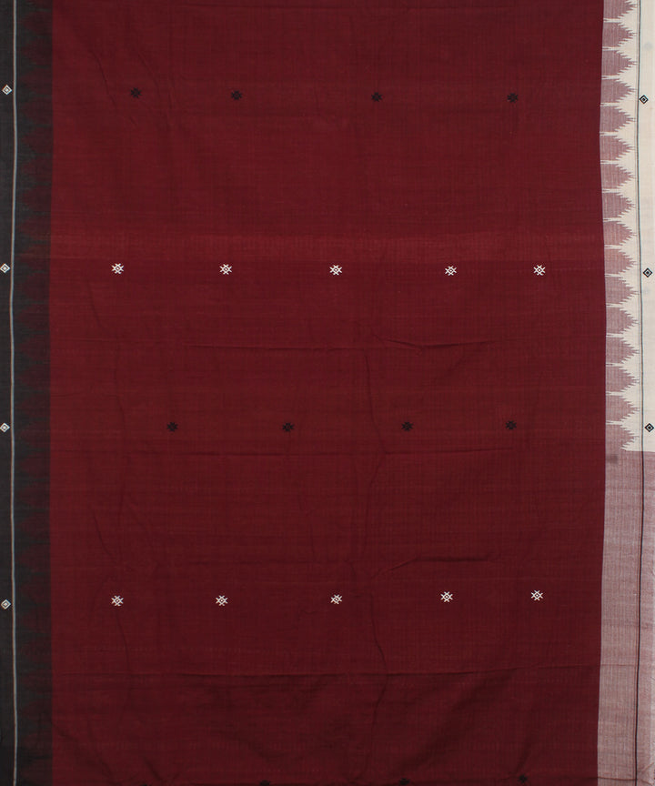 Maroon black handwoven cotton kotpad saree