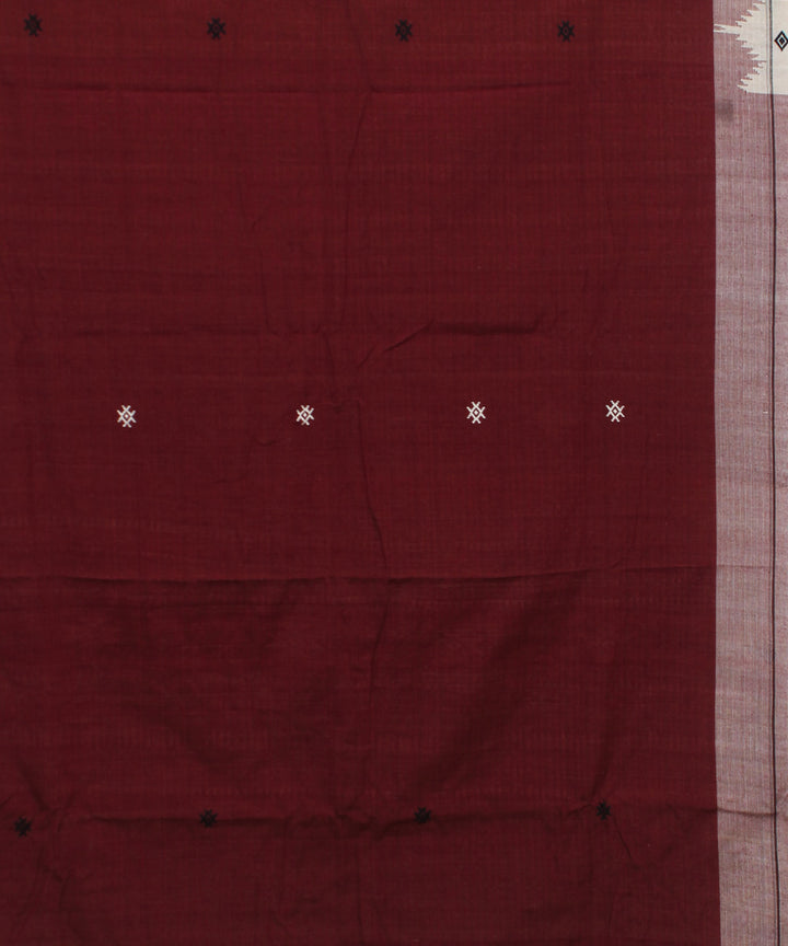 Maroon black handwoven cotton kotpad saree