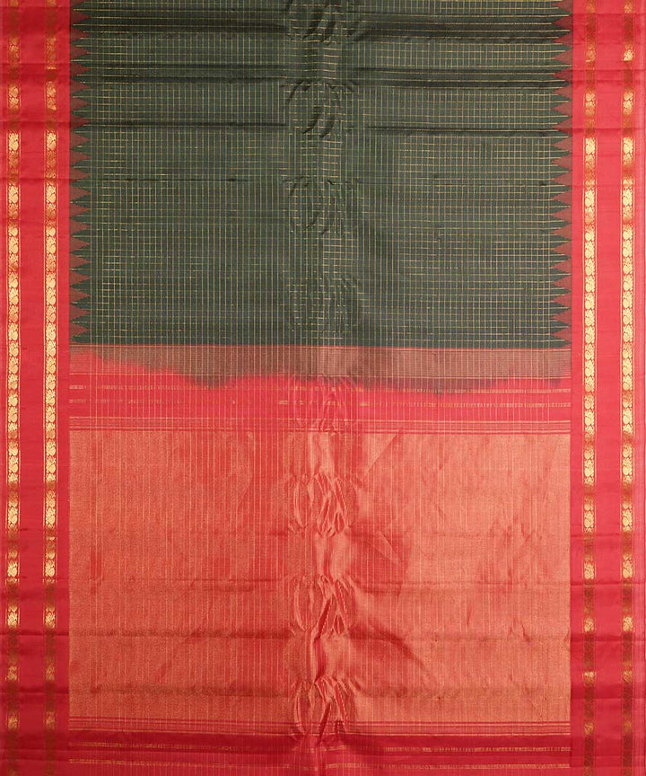 Dark green red handloom gadwal silk saree
