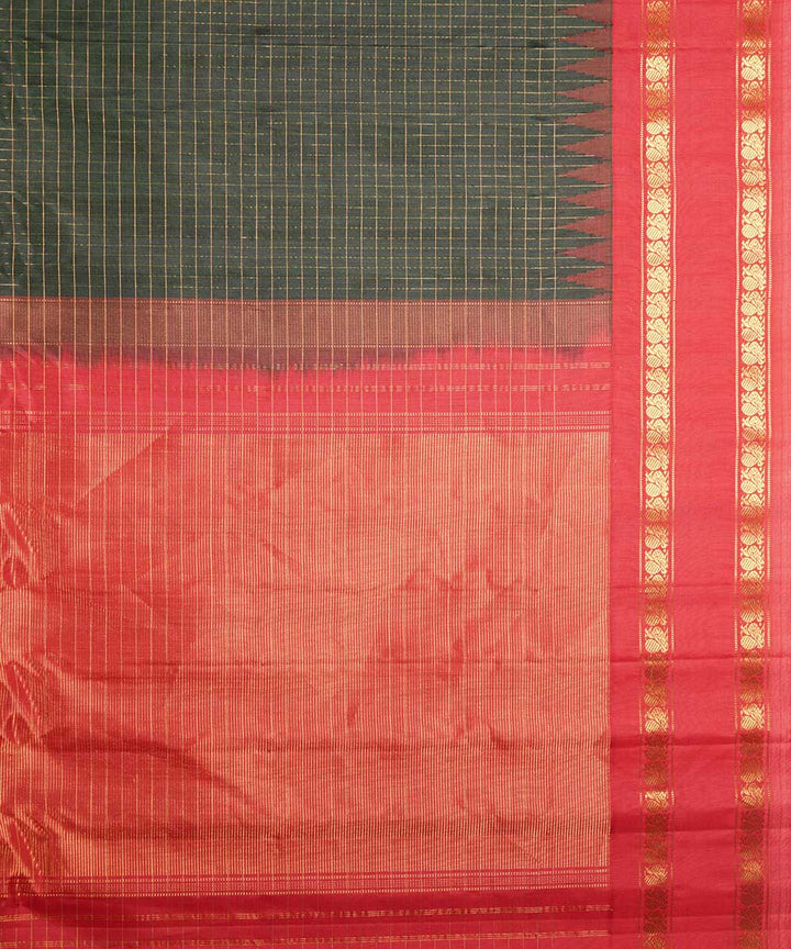 Dark green red handloom gadwal silk saree