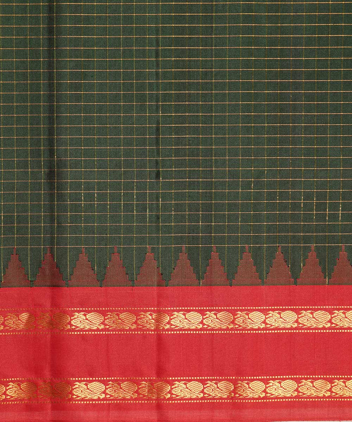 Dark green red handloom gadwal silk saree