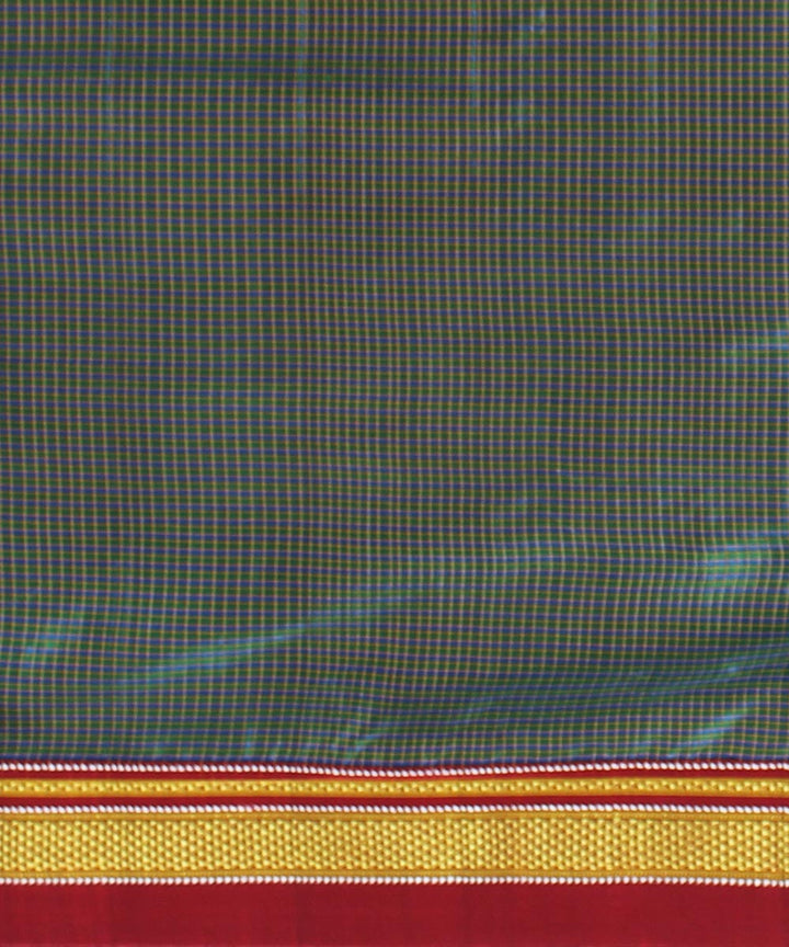 Grey red handwoven cotton art silk chikki paras border ilkal sari