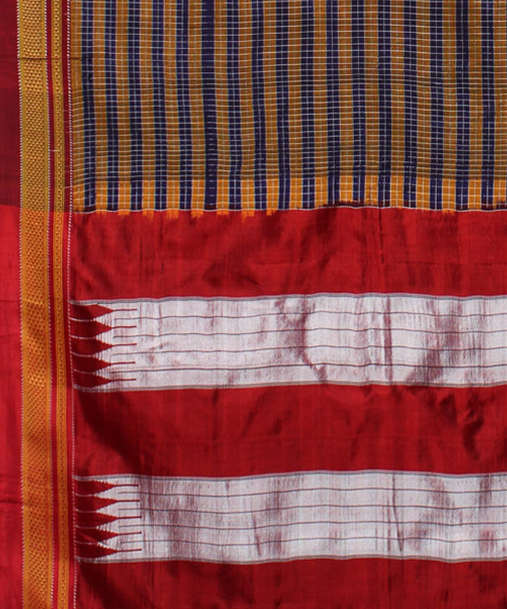 Brown blue handwoven cotton art silk chikki paras border ilkal sari