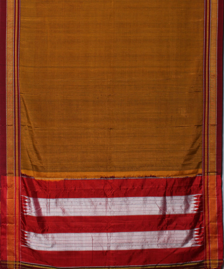 Brown red handwoven cotton art silk chikki paras border ilkal sari