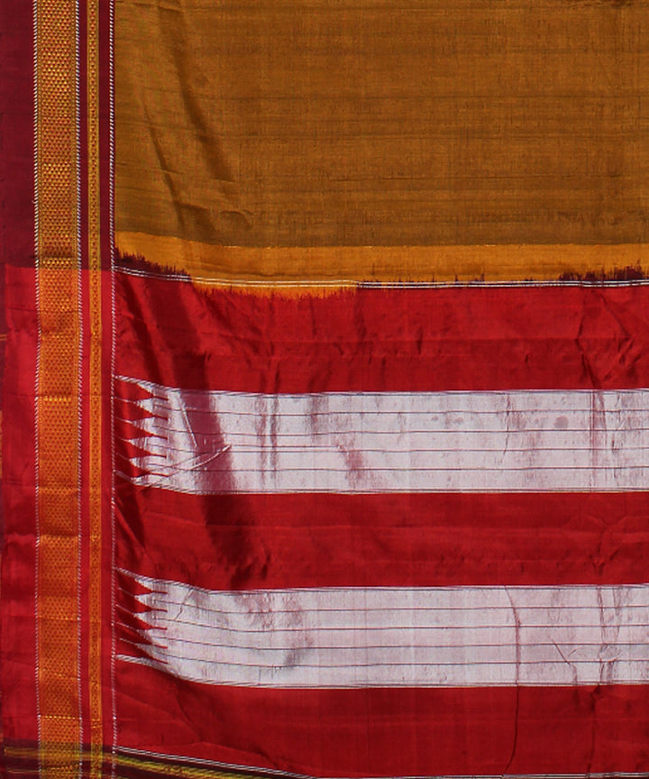 Brown red handwoven cotton art silk chikki paras border ilkal sari