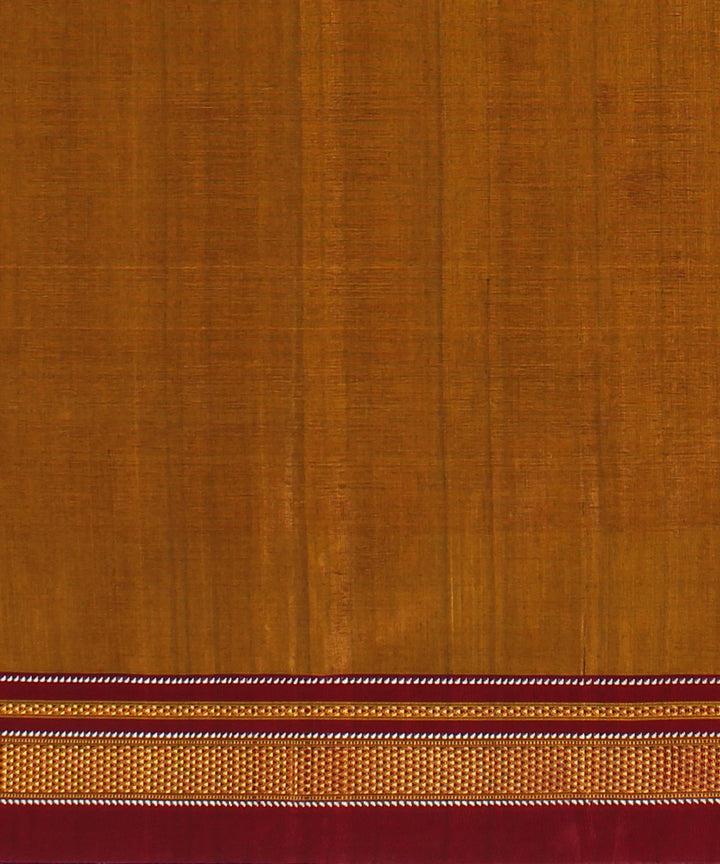Brown red handwoven cotton art silk chikki paras border ilkal sari