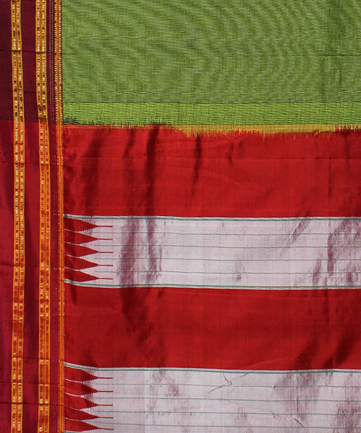 Green red handwoven cotton art silk gayatri border ilkal sari