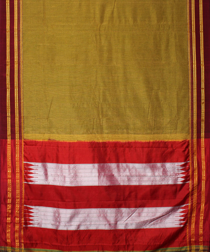 Mud brown red handwoven cotton art silk gayatri border ilkal sari