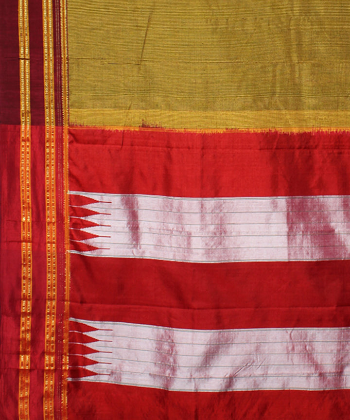 Mud brown red handwoven cotton art silk gayatri border ilkal sari