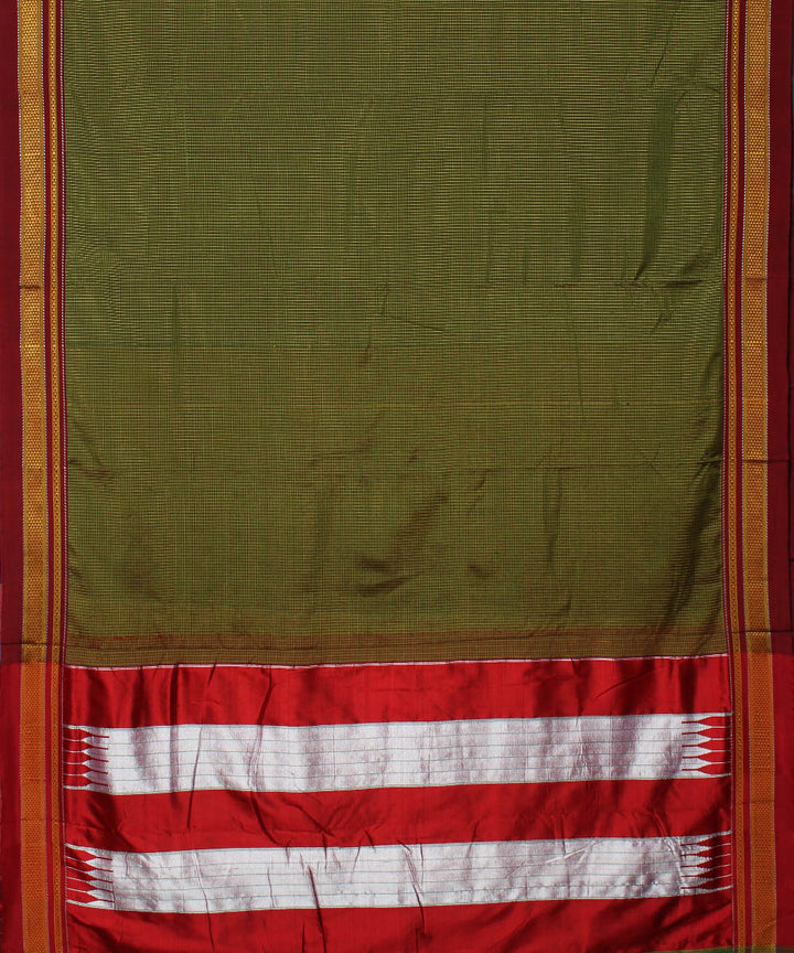 Olive green red handloom cotton art silk chikki paras ilkal sari
