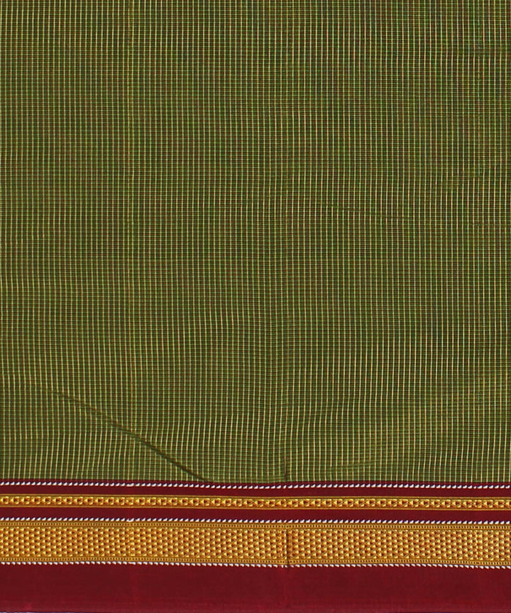 Olive green red handloom cotton art silk chikki paras ilkal sari