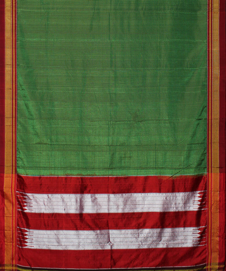 Moss green red handloom cotton art silk chikki paras border ilkal sari