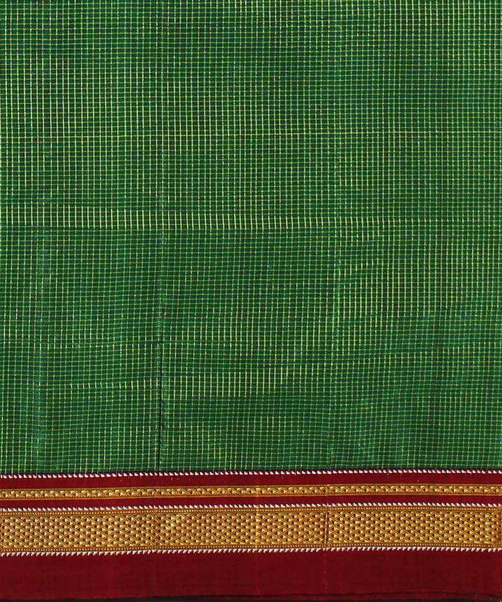 Moss green red handloom cotton art silk chikki paras border ilkal sari