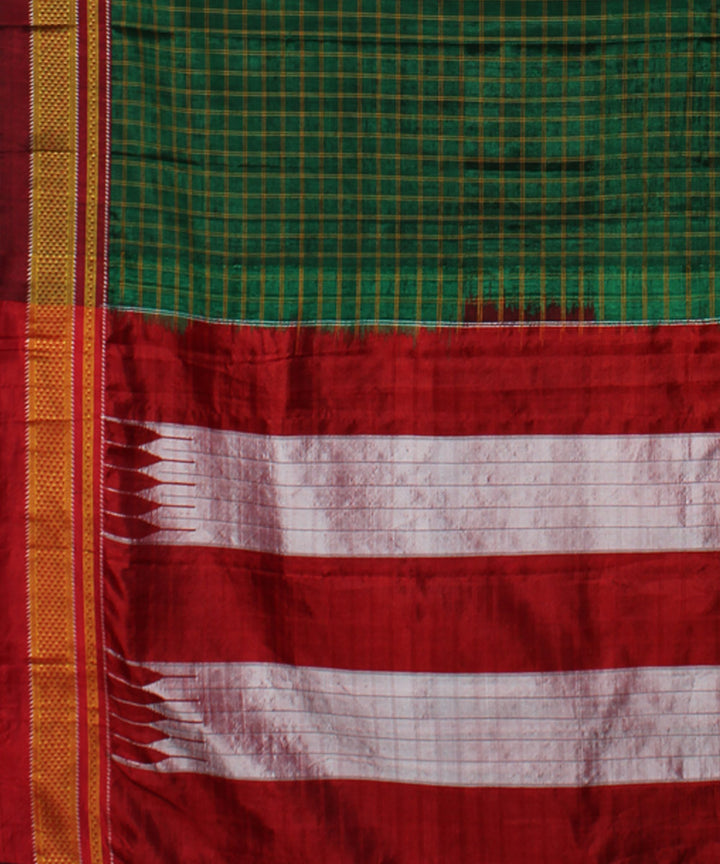 Moss green red handloom cotton art silk chikki paras border ilkal sari