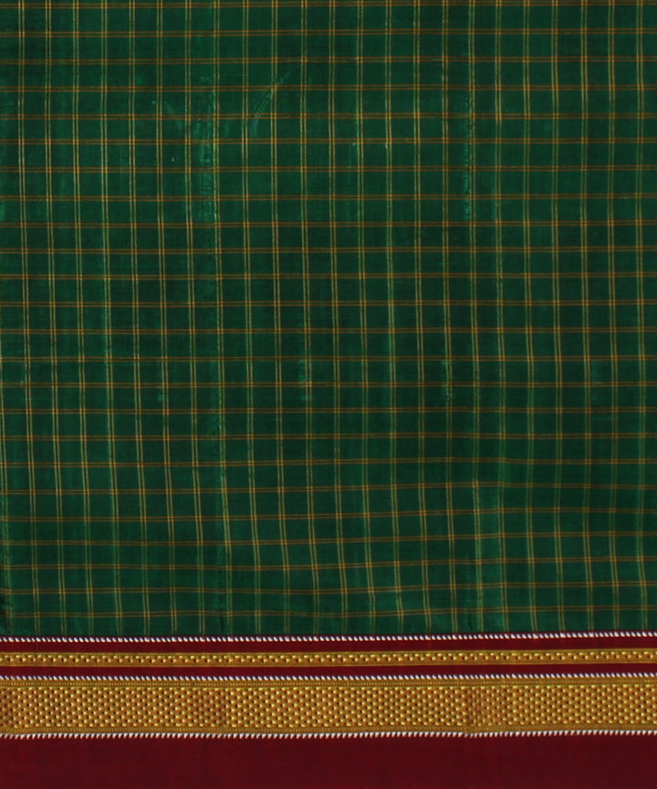 Moss green red handloom cotton art silk chikki paras border ilkal sari
