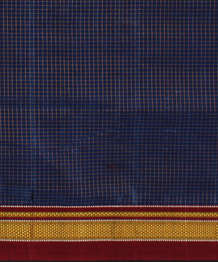 Navy red handwoven cotton art silk chikki paras border ilkal sari