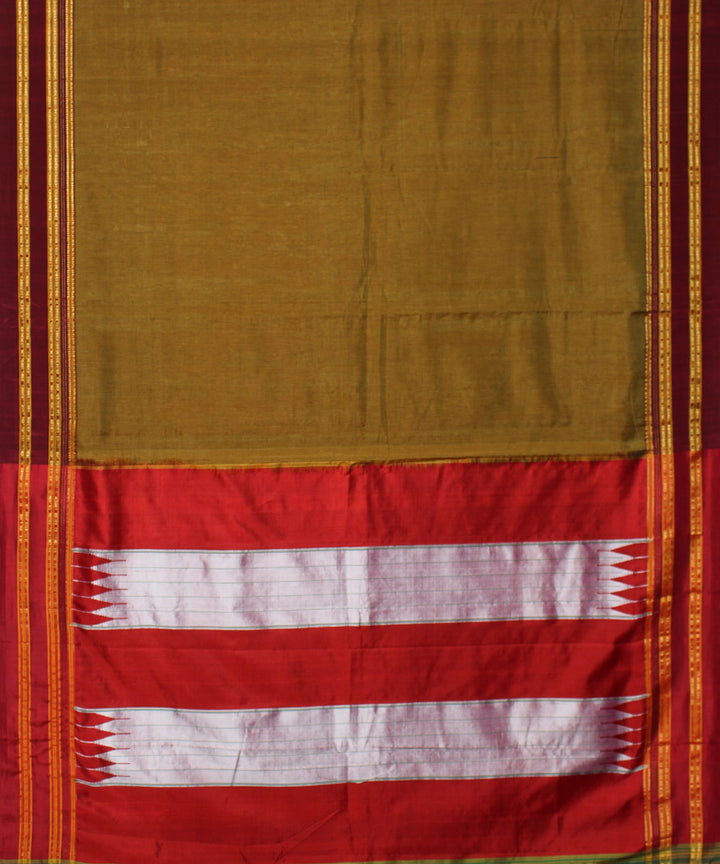 Brown red handwoven cotton art silk gayatri border ilkal sari