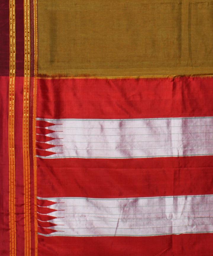 Brown red handwoven cotton art silk gayatri border ilkal sari