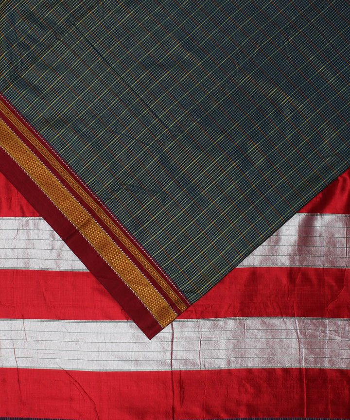 Cyan green handwoven cotton art silk chikki paras border ilkal sari
