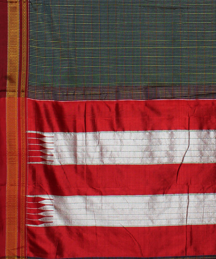 Cyan green handwoven cotton art silk chikki paras border ilkal sari