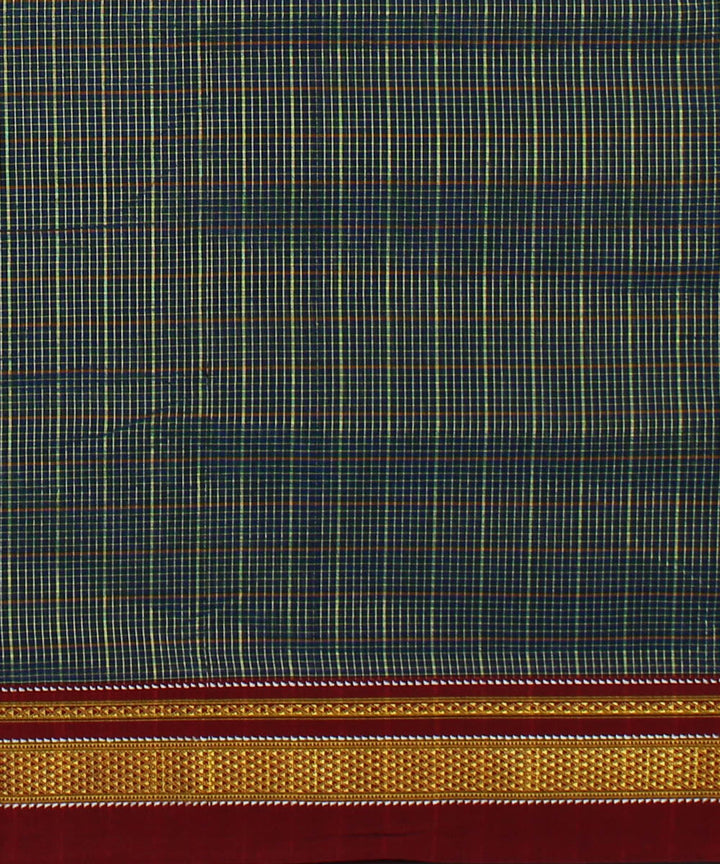 Cyan green handwoven cotton art silk chikki paras border ilkal sari