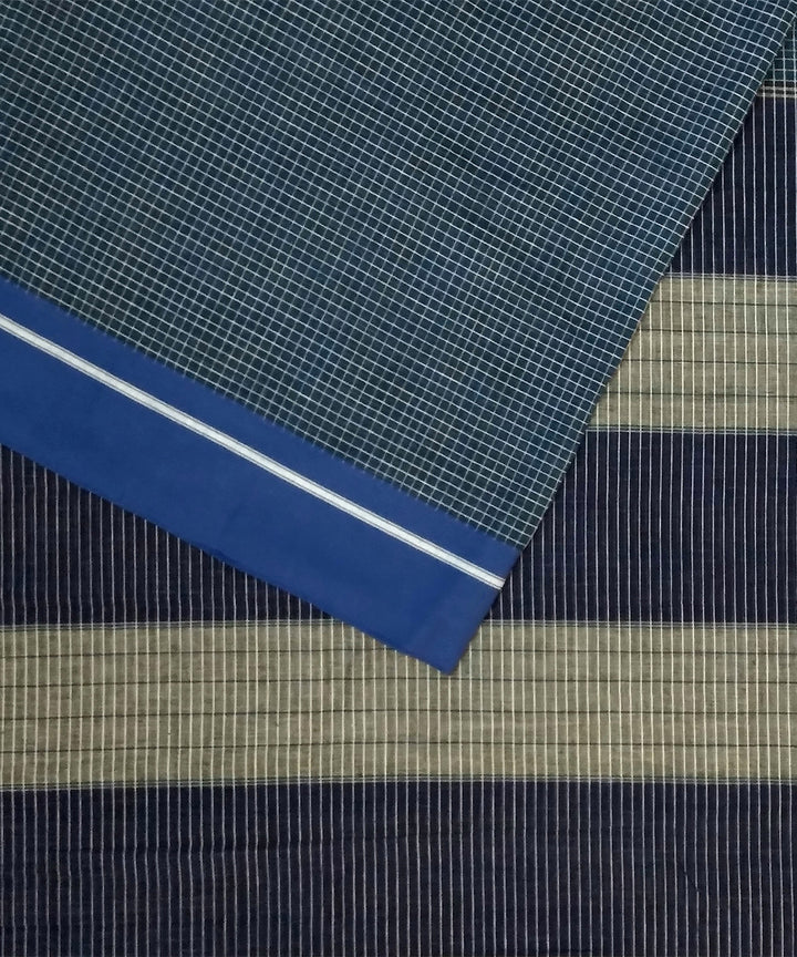 Blue checks handwoven cotton patteda anchu saree