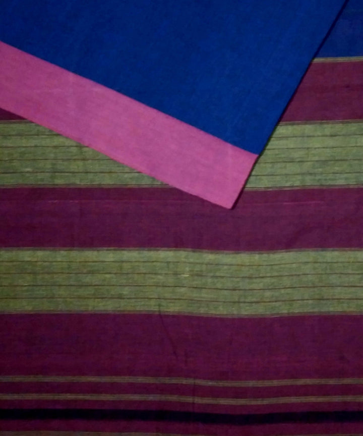 Navy blue with coral pink borders handwoven cotton patteda anchu saree