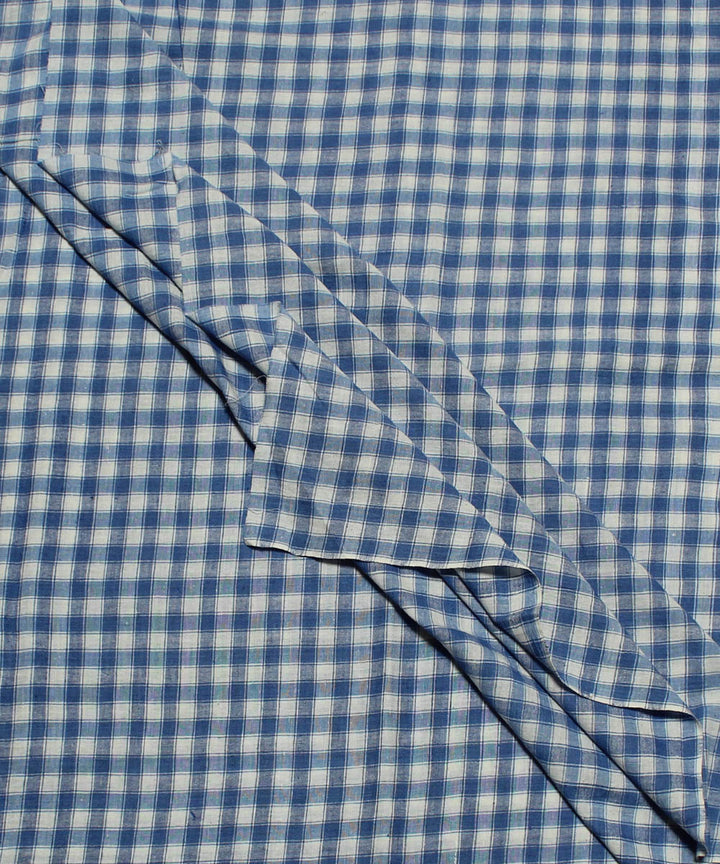 0.8m Sky blue white handwoven cotton checks fabric