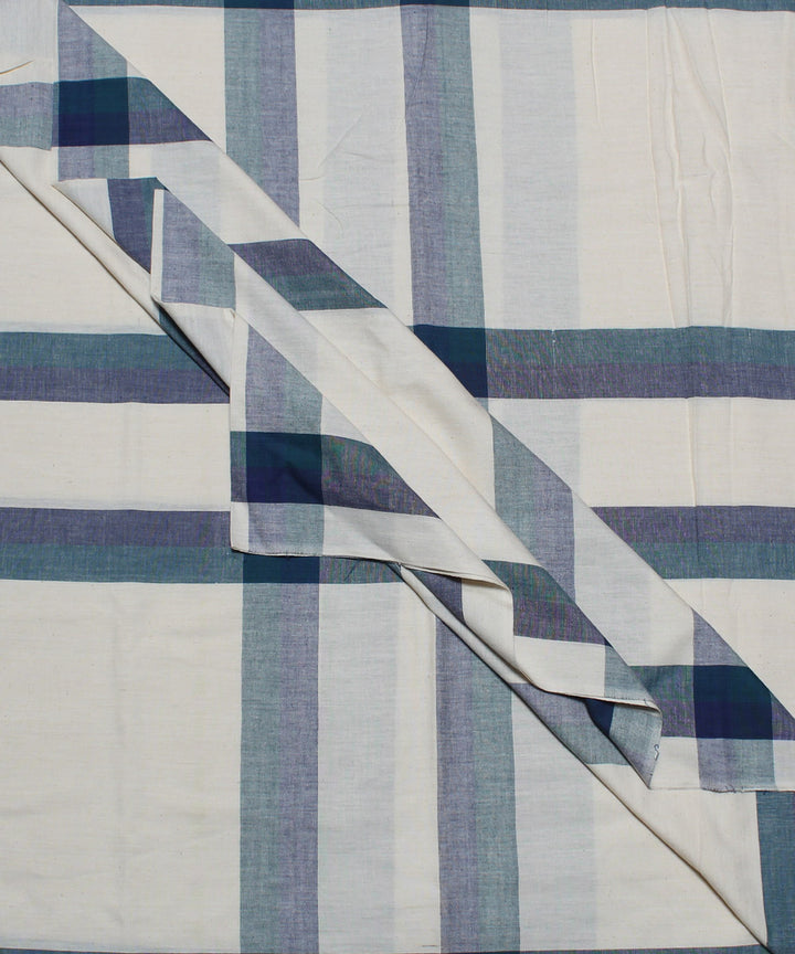 0.60m White and navy handwoven cotton checks fabric