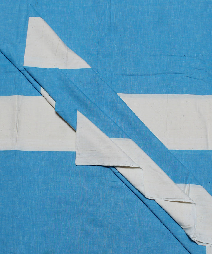 Sky blue white handwoven cotton broad stripe fabric