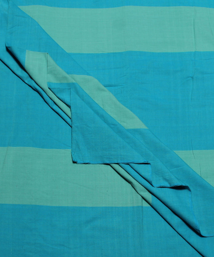 Blue shades handwoven cotton broad stripe fabric