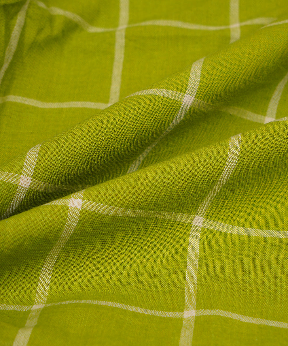 0.8m Green checks handwoven cotton fabric