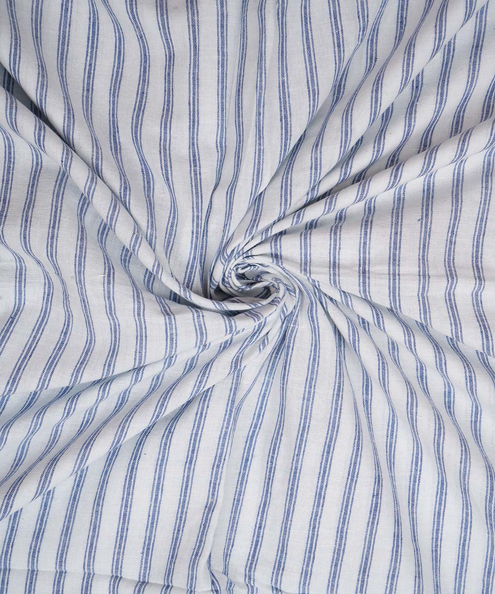White blue stripe handwoven cotton fabric