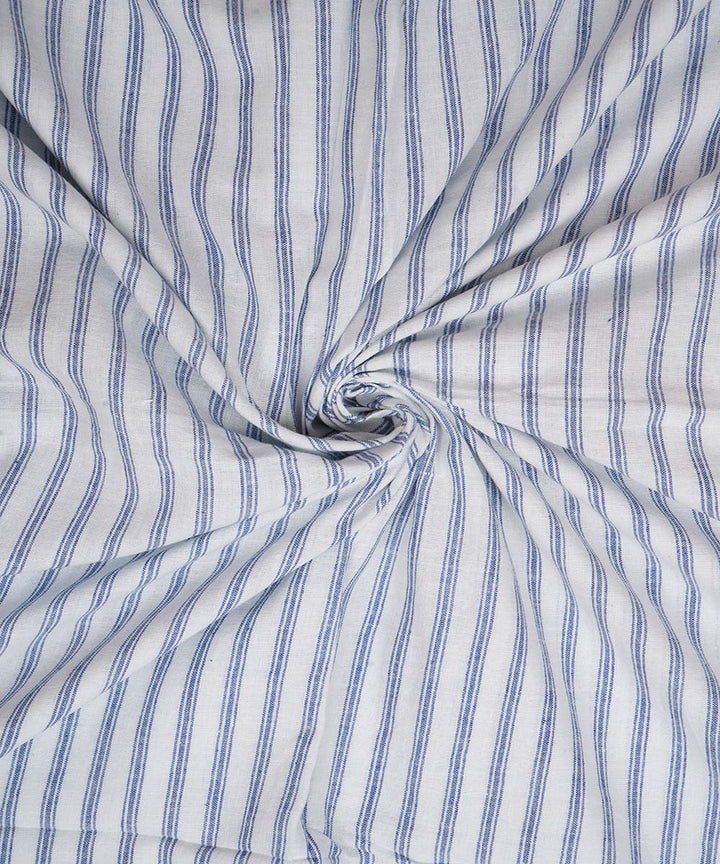 White blue stripe handwoven cotton fabric