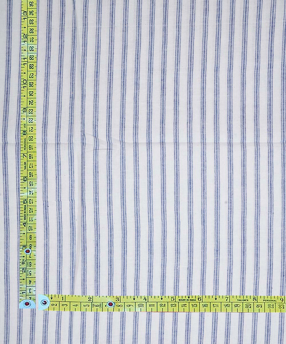 White blue stripe handwoven cotton fabric