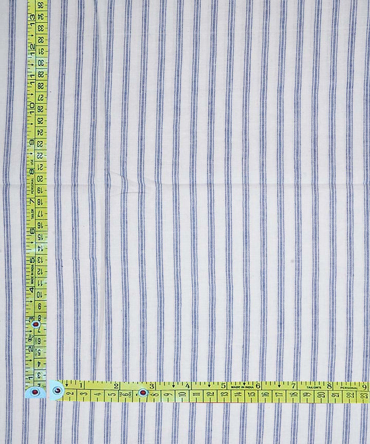White blue stripe handwoven cotton fabric