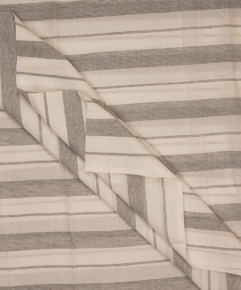 White black stripes handspun handwoven bengal cotton fabric