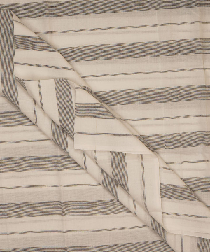 White black stripes handspun handwoven bengal cotton fabric