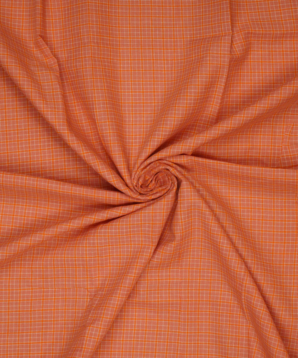 2.5m Peach checks handspun handwoven bengal cotton fabric