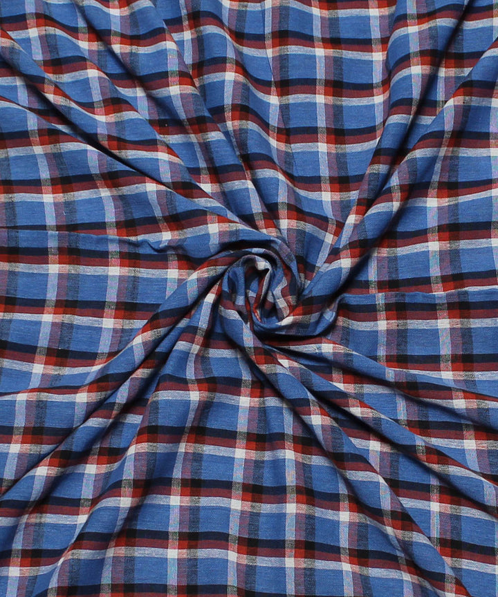 0.6m Blue white and brown checks handwoven cotton fabric