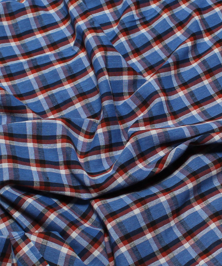 0.6m Blue white and brown checks handwoven cotton fabric