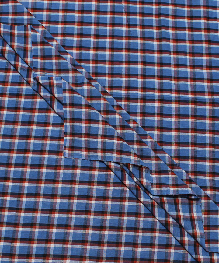 0.6m Blue white and brown checks handwoven cotton fabric