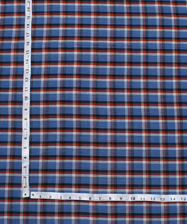 0.6m Blue white and brown checks handwoven cotton fabric