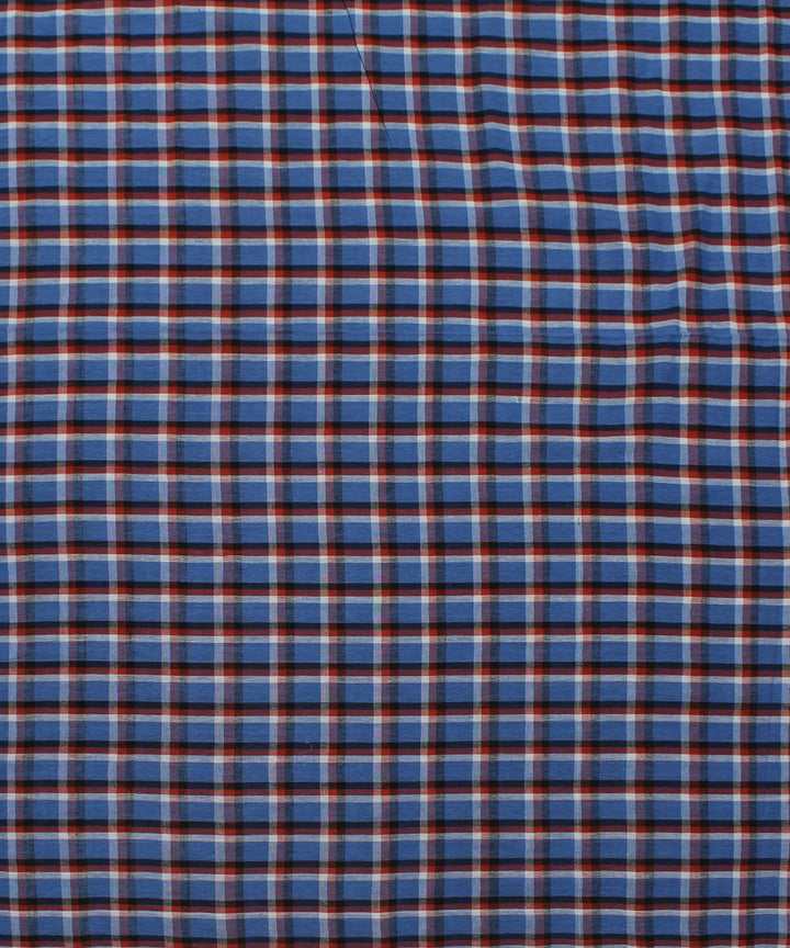 0.6m Blue white and brown checks handwoven cotton fabric